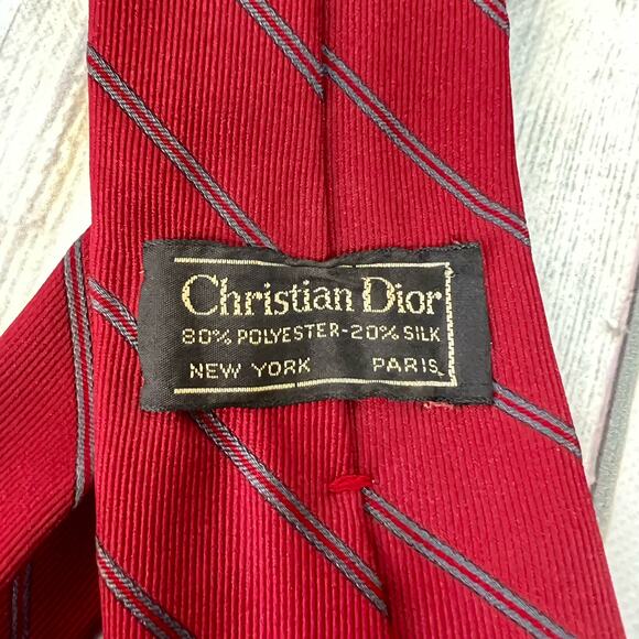 Christian Dior Vintage Men's Tie Red Blue Stripe Silk Blend 90s - Picture 4 of 8
